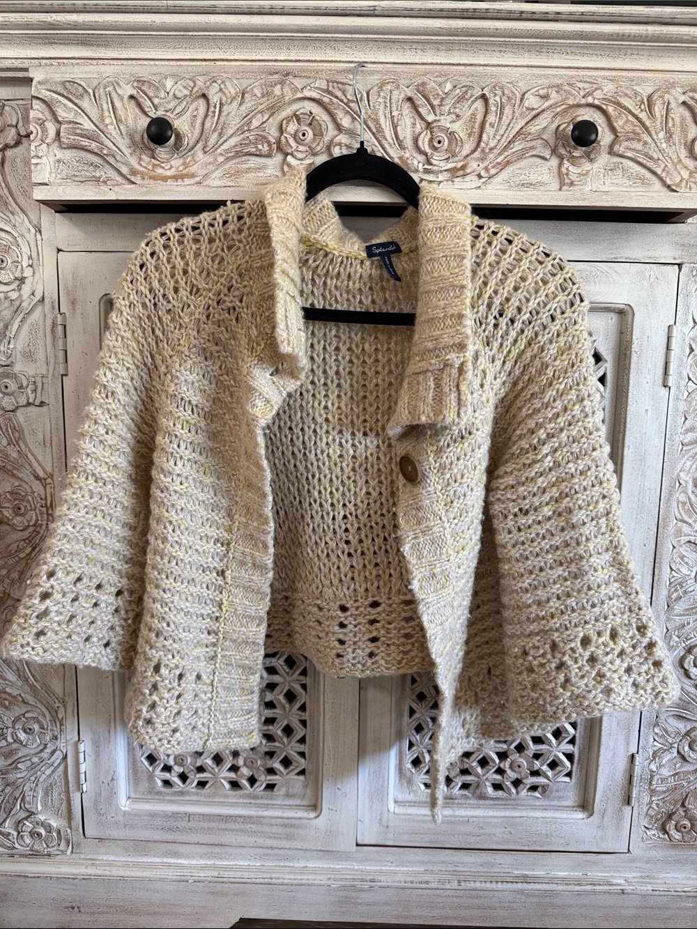 Splendid Beige Open-Knit Button-Front Women's Cardigan